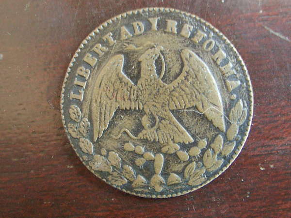 Mexico-State-Copper-San-Luis-Potosi-1/4r-Struck-Over-1863-1c